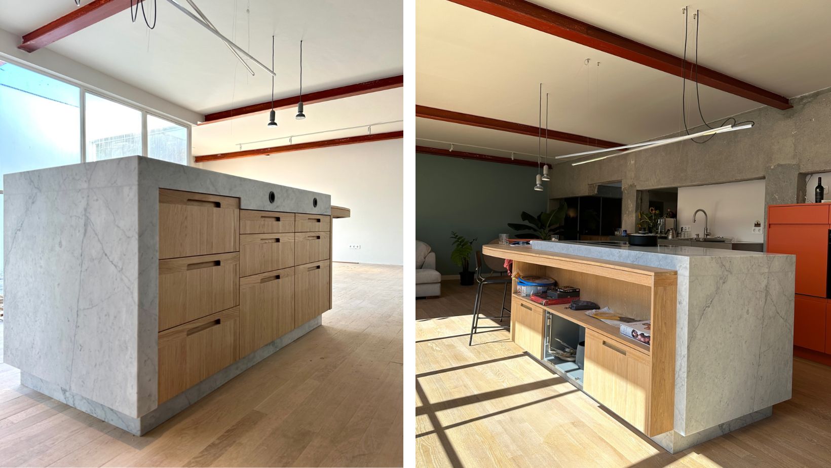 Eiland met stol van Bianco Carrara marmer